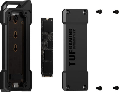 ASUS TUF Gaming A1—USB-C 3.2 Gen 2x1 SSD enclosure(SSD case), dual M.2 NVMe PCIe and SATA interfaces, M.2 Q-Latch for easy installation, MIL-STD-810H drop resistance, IP68 water and dust resistance