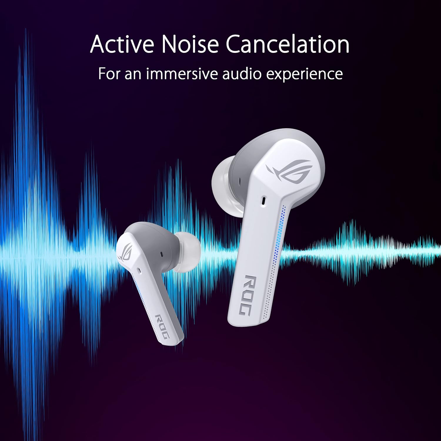 ASUS ROG Cetra True Wireless Gaming Headphones (Low-Latency Bluetooth Earbuds, Active Noise Cancelation, 27-Hour Battery Life, IPX4 Water Resistance, Wireless Charging) - Moonlight