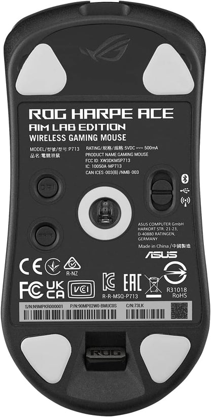 Asus ROG Harpe Ace Aim Lab Edition Wireless Gaming Mouse, 54 g Lightweight, 2.4GHz RF, Bluetooth, 36K DPI Sensor, 5 Buttons, ROG SpeedNova, ROG Omni Receiver, Esports & FPS Gaming