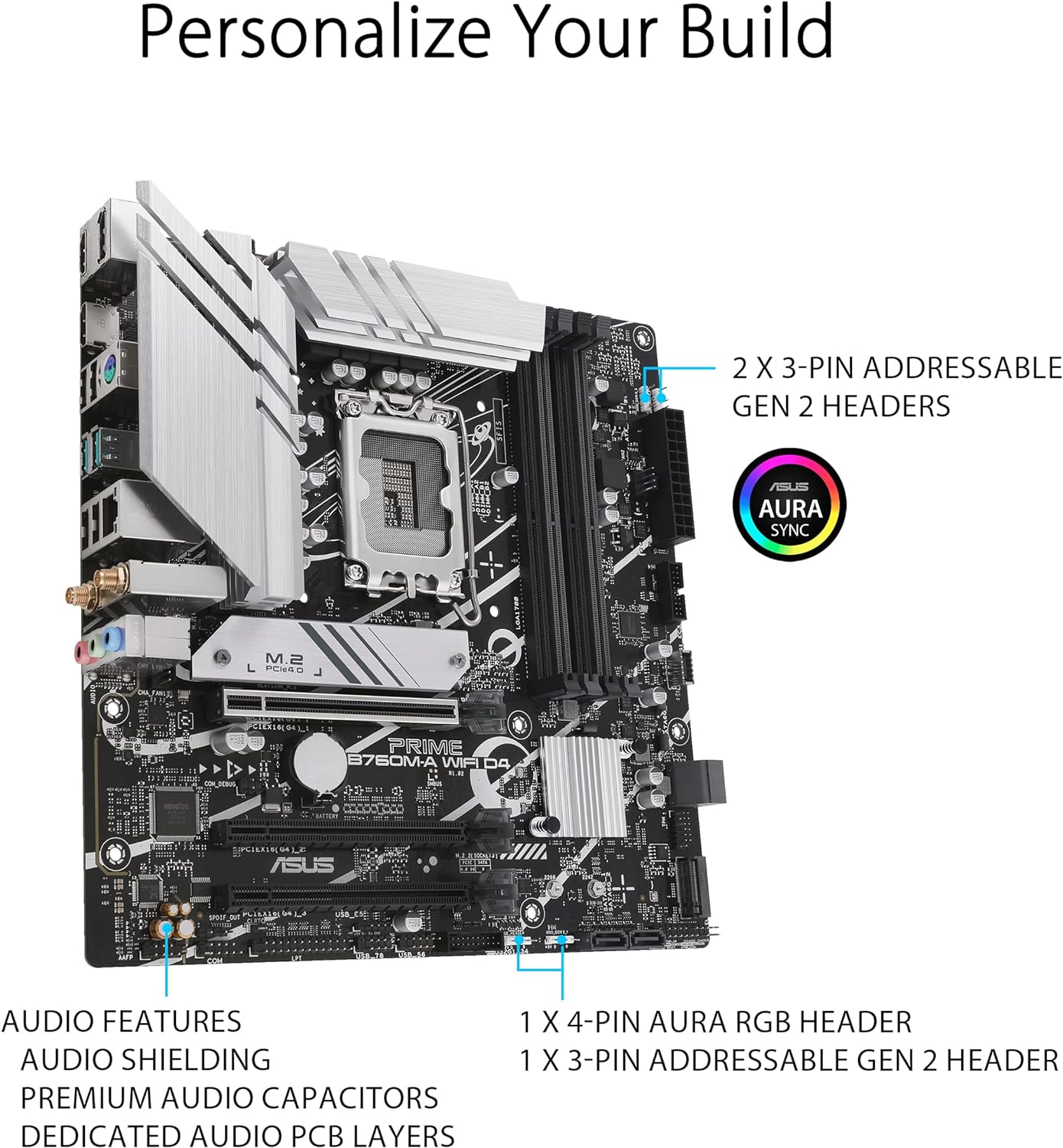 ASUS PRIME B760M-A WiFi D4 Intel LGA 1700, 4 x DIMM DDR4, 1 x Display Port, 2 x HDMI Ports
