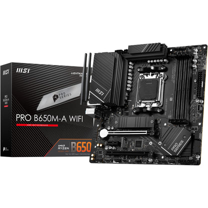 MSI PRO B650M-A WiFi Motherboard, Micro-ATX - Supports AMD Ryzen 7000 Series Processors, AM5-12 Duet Rail 80A VRM, DDR5 Memory Boost 6400+MHz/OC, 2 x PCIe 4.0 x16, 2 x M.0 2 Gen4, Wi-Fi 6E