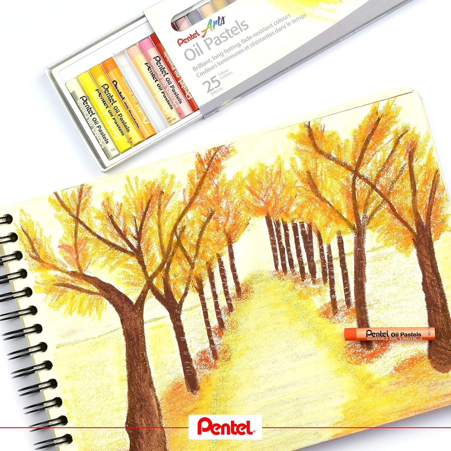 Pentel Arts Oil Pastels, Assorted colours, 3 pack of 25 sticks