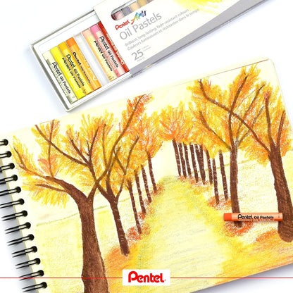 Pentel Arts Oil Pastels, Assorted colours, 3 pack of 25 sticks