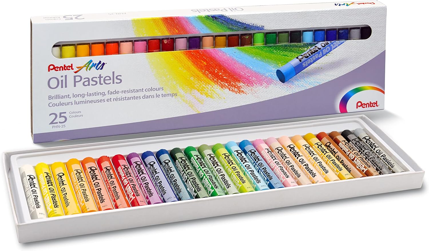 Pentel Arts Oil Pastels, Assorted colours, 3 pack of 25 sticks