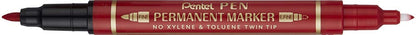 Marcador permanente con dos puntas. Color rojo.