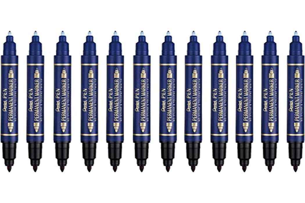 Marcador permanente con dos puntas. Color azul.