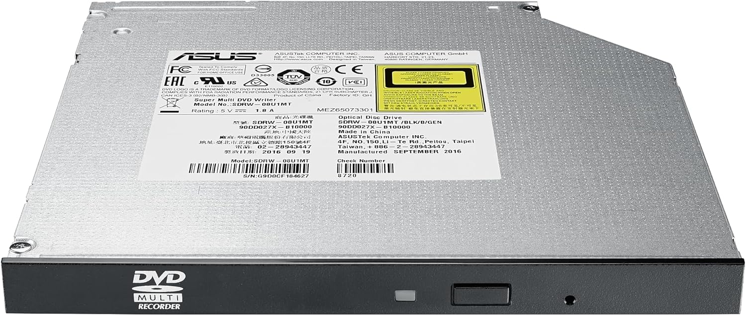 ASUS SDRW-08U1MT internal slim 8X DVD writer(BULK), 9.5 mm with bezel, M-DISC support, E-Green, E-Media