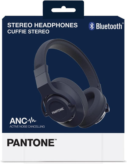 Pantone Celly, Line Wireless Headphones, Bluetooth 5.0 Technology with Active Background Noise Cancellation, Padded Pavilions and Adjustable Headband, 16 Hours of Music Playback, Navy