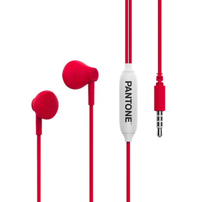 Pantone Celly, Line in-Ear Headphones with Drop Capsules, Remote Control and Built-in Microphone, Cable Length 1m, 3.5mm Jack Connector, Red