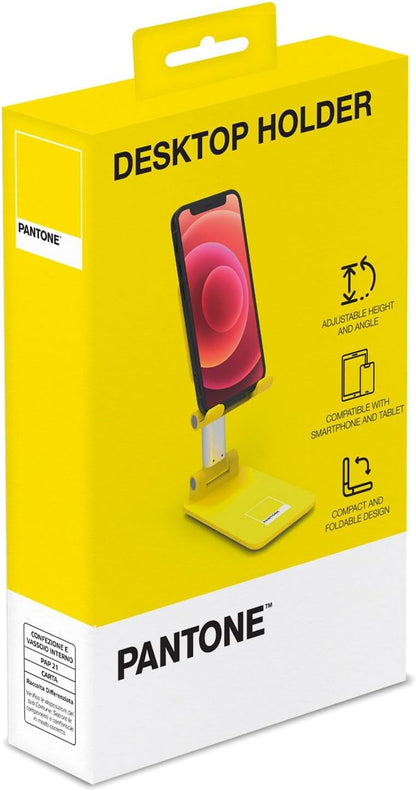 ESPRINET Pantone Desktop Mobile Device Holder Yellow Universal and Non-Slip Holder Head for Smartphones and Tablets up to 12 Inches Robust Base and Sturdy Stand