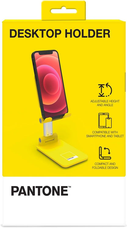 ESPRINET Pantone Desktop Mobile Device Holder Yellow Universal and Non-Slip Holder Head for Smartphones and Tablets up to 12 Inches Robust Base and Sturdy Stand