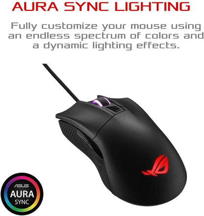 ASUS ROG Gladius II Core Lightweight, Ergonomic, Wired Optical Gaming Mouse with 6200-DPI Sensor, ROG-Exclusive Switch-Socket Design and Aura Sync Lighting