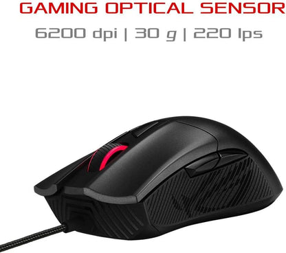 ASUS ROG Gladius II Core Lightweight, Ergonomic, Wired Optical Gaming Mouse with 6200-DPI Sensor, ROG-Exclusive Switch-Socket Design and Aura Sync Lighting