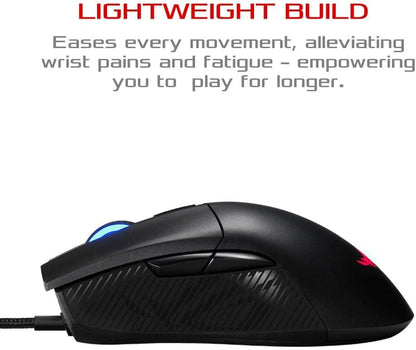 ASUS ROG Gladius II Core Lightweight, Ergonomic, Wired Optical Gaming Mouse with 6200-DPI Sensor, ROG-Exclusive Switch-Socket Design and Aura Sync Lighting