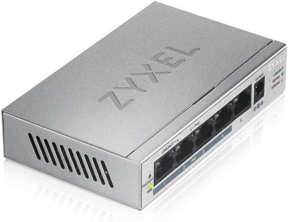 Zyxel Gigabit Unmanaged PoE+ Switch mit 5 Ports (davon 4 mit PoE) und einem PoE-Budget von 60 Watt, Lifetime Garantie