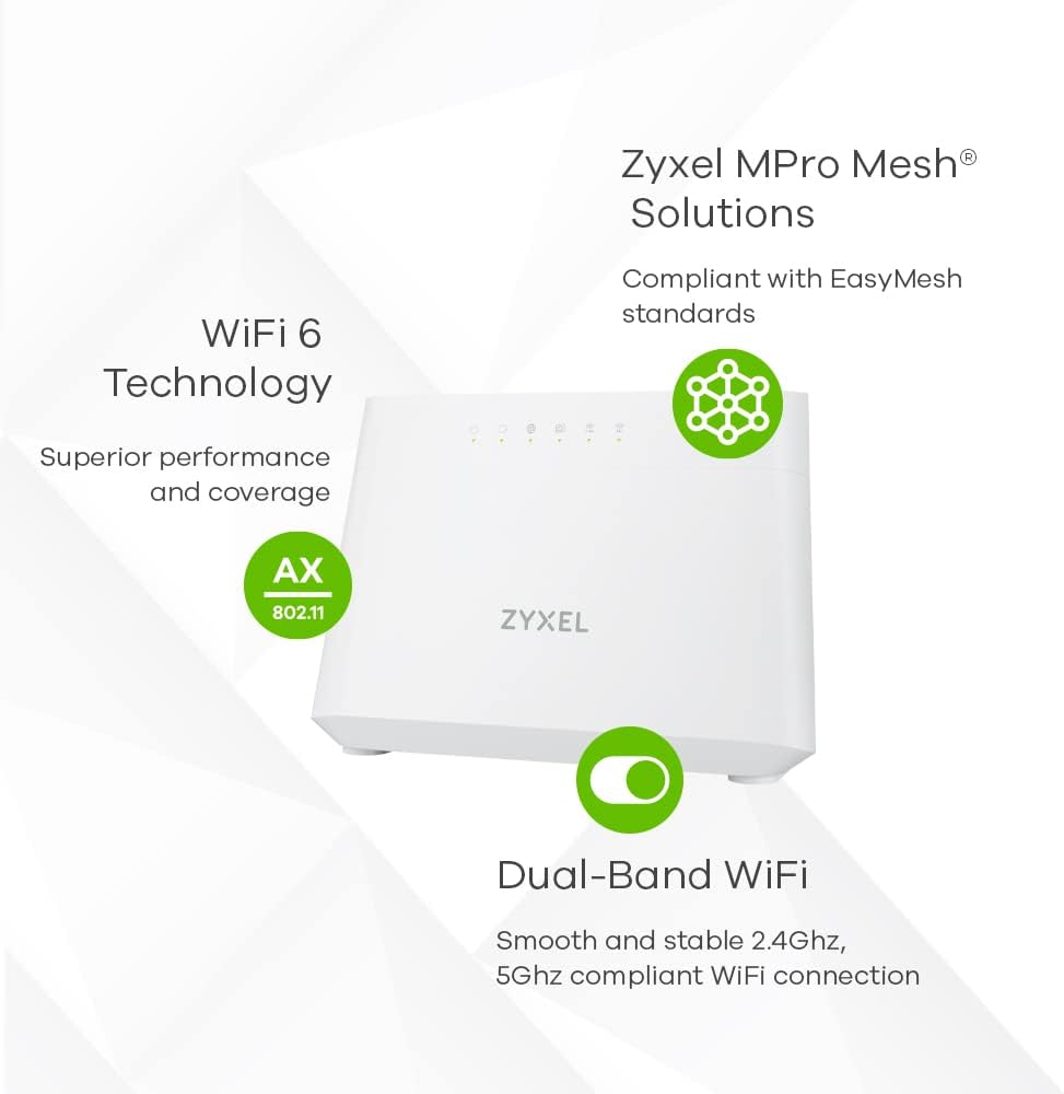 ZYXEL - INTERNET ACCESS DX3301-T0-EU02V1F WIFI 6 AX1800 VDSL2 5-PORT SUPER VECTORING GAT