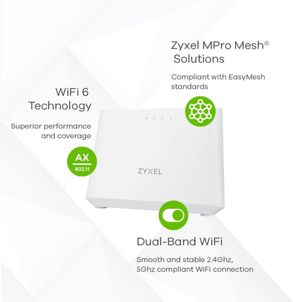 ZYXEL - INTERNET ACCESS DX3301-T0-EU02V1F WIFI 6 AX1800 VDSL2 5-PORT SUPER VECTORING GAT
