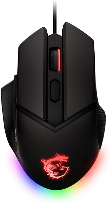 MSI CLUTCH GM20 ELITE Gaming-Maus - 6.400 DPI Optischer Sensor, rechtshändig, 20Mio+ Click OMRON-Switches, 6 Tasten, einstellbares Gewichtssystem, 1ms Latenz, RGB Mystic Light, 98-109g - kabelgebunden
