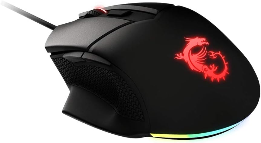 MSI CLUTCH GM20 ELITE Gaming-Maus - 6.400 DPI Optischer Sensor, rechtshändig, 20Mio+ Click OMRON-Switches, 6 Tasten, einstellbares Gewichtssystem, 1ms Latenz, RGB Mystic Light, 98-109g - kabelgebunden