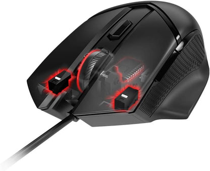 MSI CLUTCH GM20 ELITE Gaming-Maus - 6.400 DPI Optischer Sensor, rechtshändig, 20Mio+ Click OMRON-Switches, 6 Tasten, einstellbares Gewichtssystem, 1ms Latenz, RGB Mystic Light, 98-109g - kabelgebunden