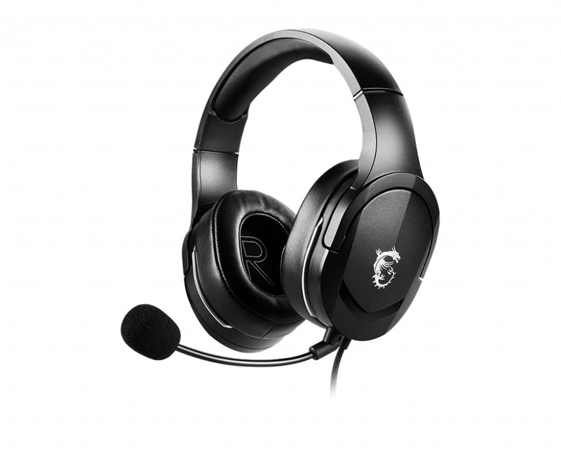 MSI IMMERSE GH20 GAMING HEADSET - Lightweight & Adjustable Design, 40mm Neodymium Drivers, laptop, Adjustable Mic, Inline Controls, 3.5mm Jack Connector & Y Cable Splitter - Wired