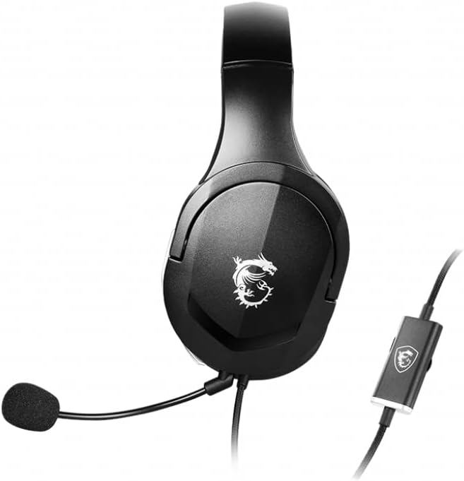 MSI IMMERSE GH20 GAMING HEADSET - Lightweight & Adjustable Design, 40mm Neodymium Drivers, laptop, Adjustable Mic, Inline Controls, 3.5mm Jack Connector & Y Cable Splitter - Wired