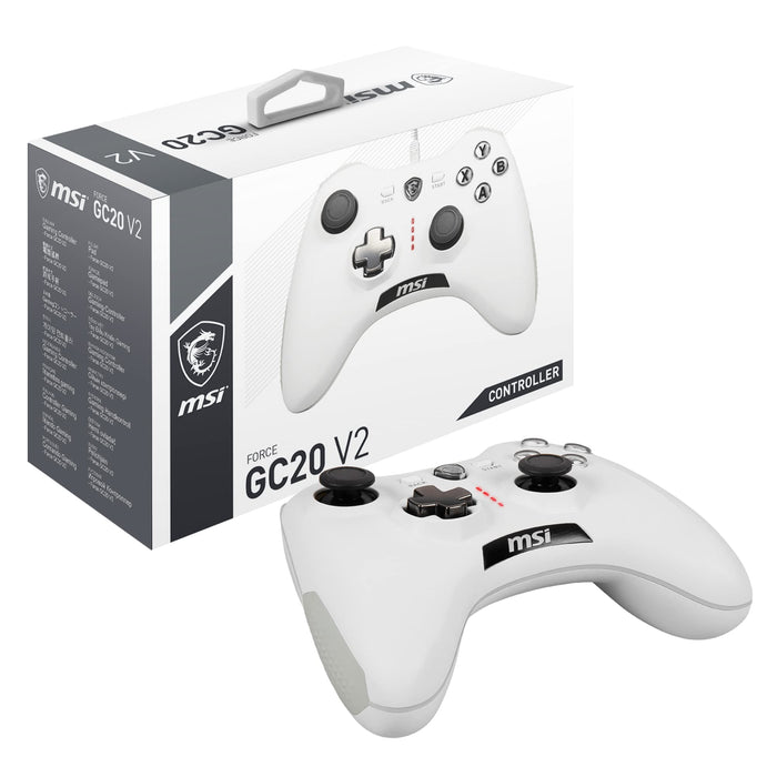 MSI FORCE GC20 V2 WHITE Controlador Gamepad con Cable para PC - Cubiertas D-Pad Intercambiables, 2 Motores de Vibración, USB 2.0 - Con Cable