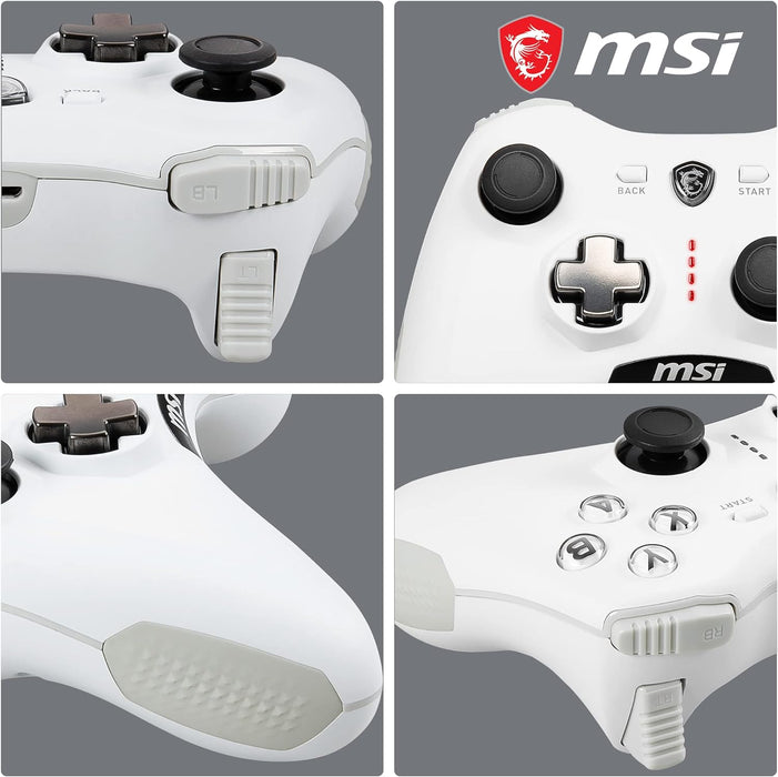 MSI FORCE GC20 V2 WHITE Controlador Gamepad con Cable para PC - Cubiertas D-Pad Intercambiables, 2 Motores de Vibración, USB 2.0 - Con Cable