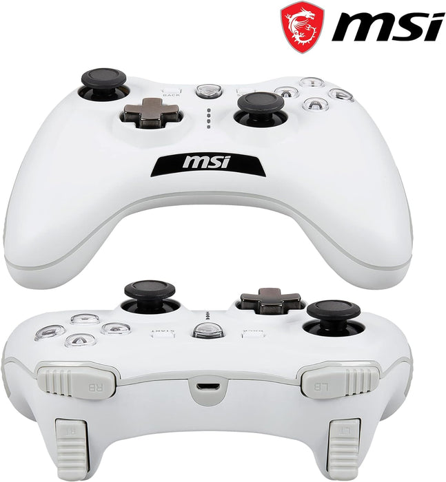 MSI FORCE GC20 V2 WHITE Controlador Gamepad con Cable para PC - Cubiertas D-Pad Intercambiables, 2 Motores de Vibración, USB 2.0 - Con Cable