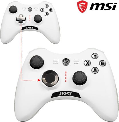 MSI FORCE GC20 V2 WHITE Controlador Gamepad con Cable para PC - Cubiertas D-Pad Intercambiables, 2 Motores de Vibración, USB 2.0 - Con Cable