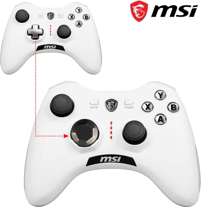 MSI FORCE GC20 V2 WHITE Controlador Gamepad con Cable para PC - Cubiertas D-Pad Intercambiables, 2 Motores de Vibración, USB 2.0 - Con Cable