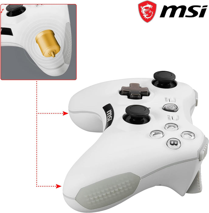 MSI FORCE GC20 V2 WHITE Controlador Gamepad con Cable para PC - Cubiertas D-Pad Intercambiables, 2 Motores de Vibración, USB 2.0 - Con Cable