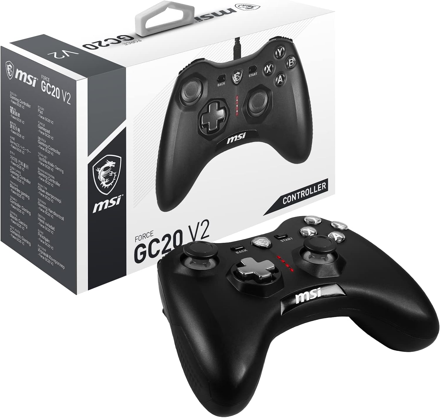 MSI FORCE GC20 V2 Wired PC Gamepad Controller - Interchangeable D-Pad Covers, Dual Vibration Motors, USB 2.0