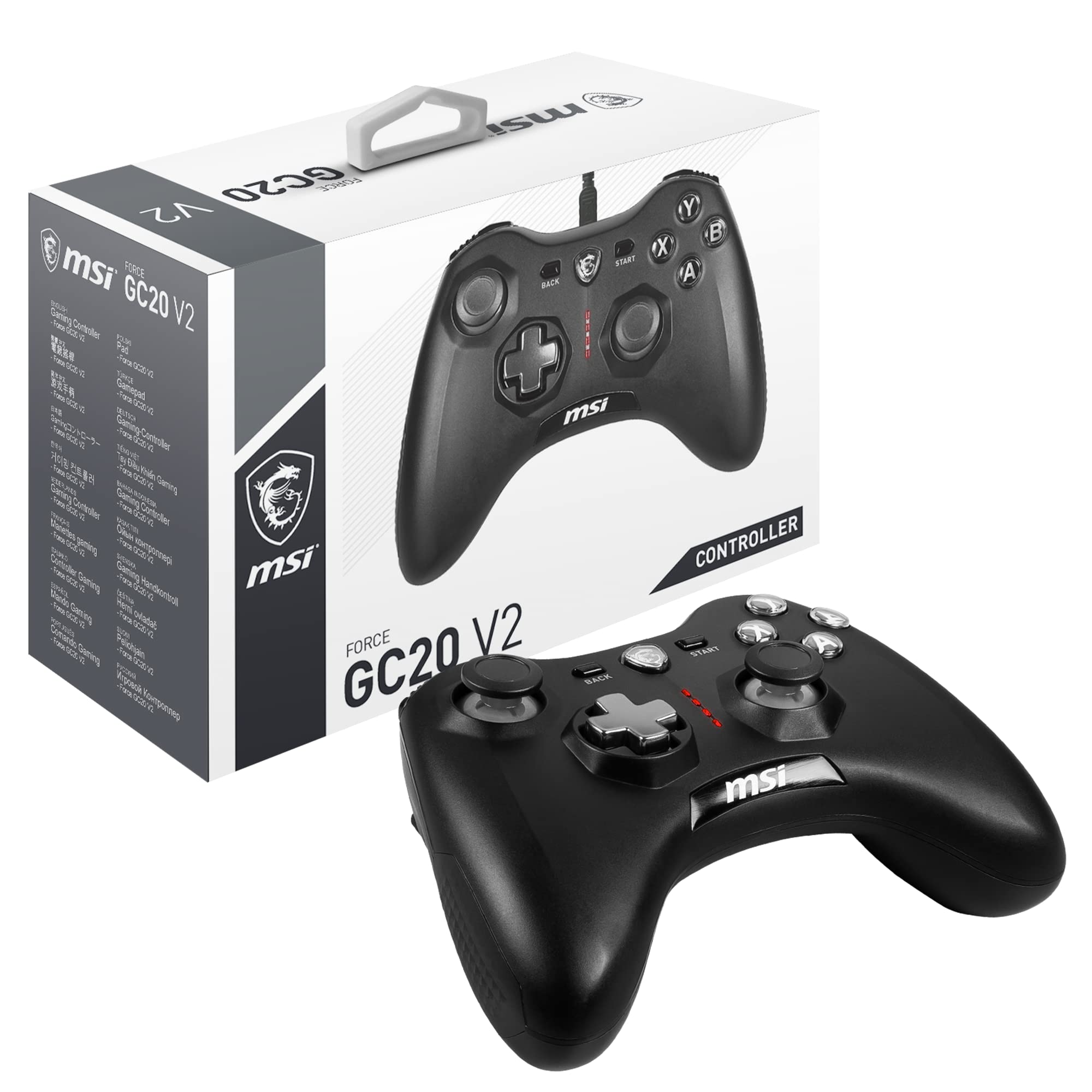 MSI FORCE GC20 V2 Wired PC Gamepad Controller - Interchangeable D-Pad Covers, Dual Vibration Motors, USB 2.0