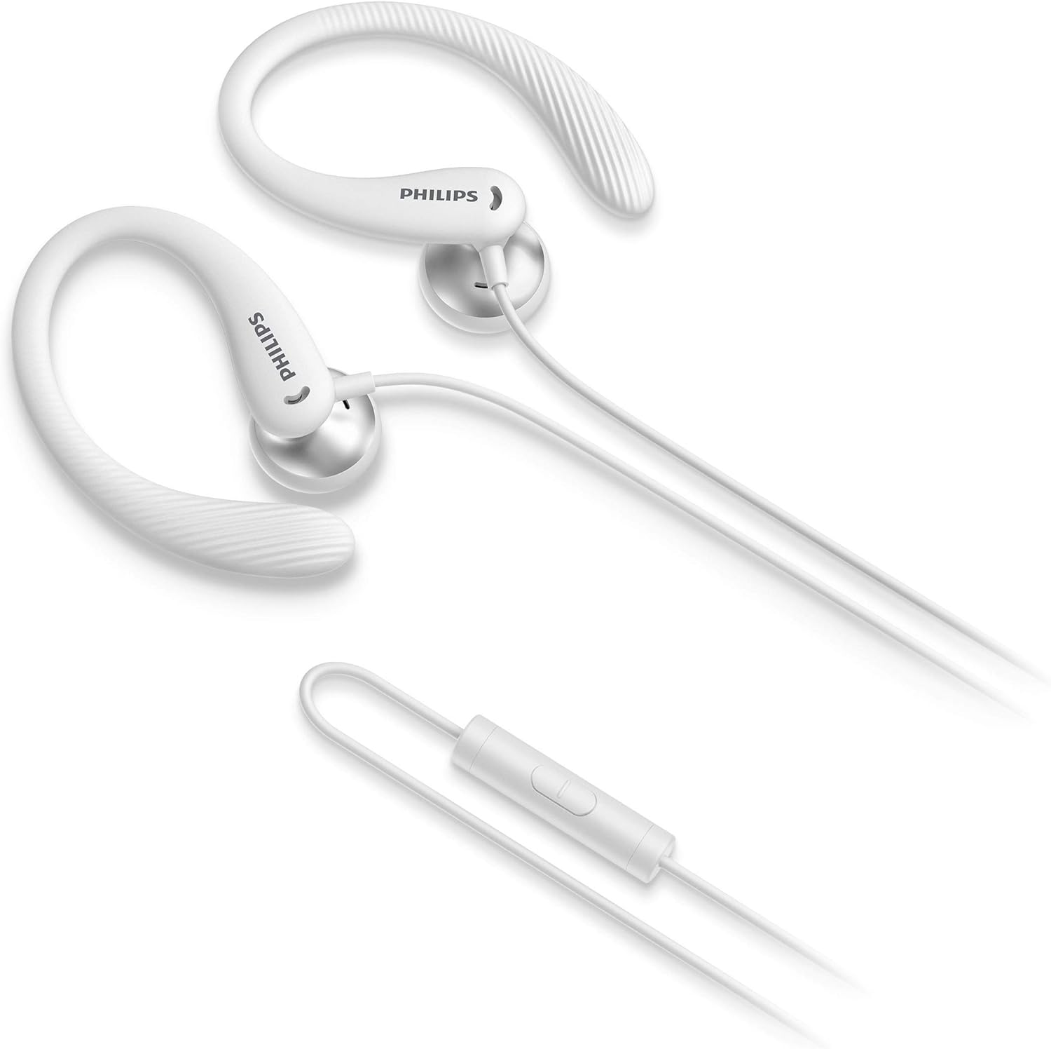 PHILIPS Audio Sports Headphones A1105WT/00 With Microphone, In-Ear Headphones (Flexible Ear Hook, Bass Beat Vent, IPX2 Sweat Resistant, Secure Fit, In-Line Remote Control