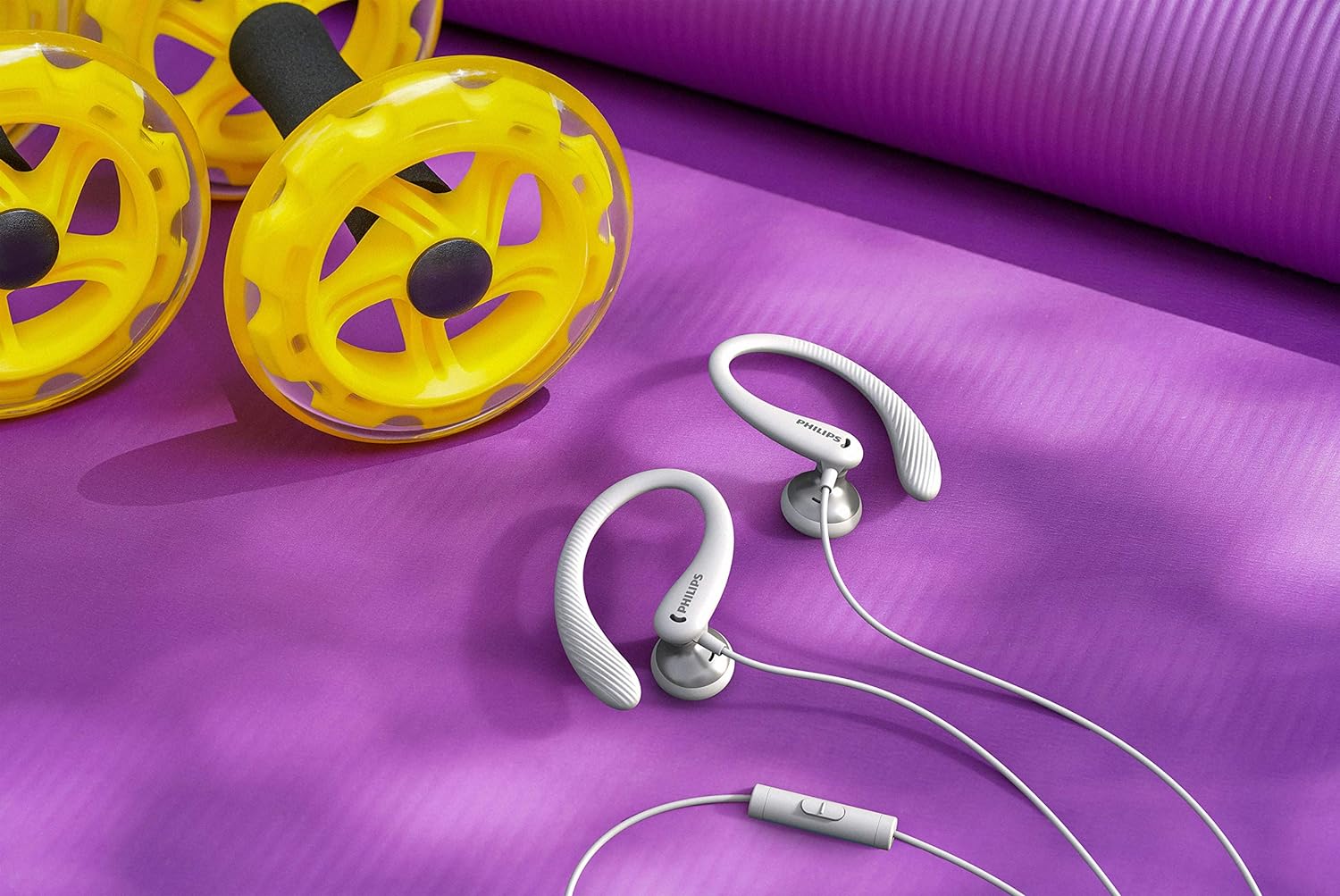 PHILIPS Audio Sports Headphones A1105WT/00 With Microphone, In-Ear Headphones (Flexible Ear Hook, Bass Beat Vent, IPX2 Sweat Resistant, Secure Fit, In-Line Remote Control