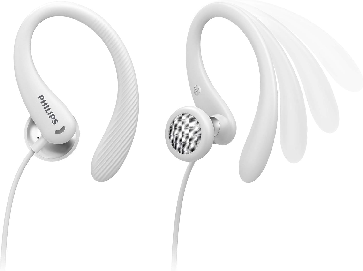 PHILIPS Audio Sports Headphones A1105WT/00 With Microphone, In-Ear Headphones (Flexible Ear Hook, Bass Beat Vent, IPX2 Sweat Resistant, Secure Fit, In-Line Remote Control
