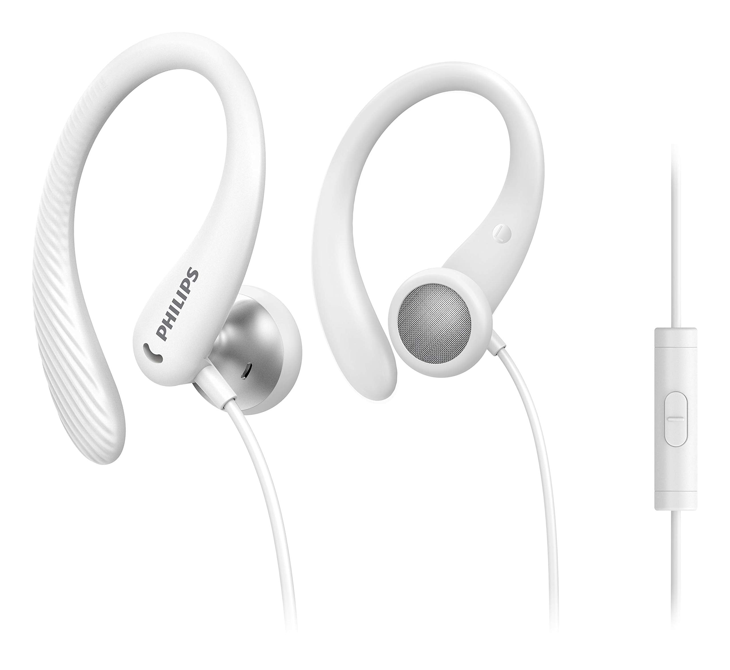 PHILIPS Audio Sports Headphones A1105WT/00 With Microphone, In-Ear Headphones (Flexible Ear Hook, Bass Beat Vent, IPX2 Sweat Resistant, Secure Fit, In-Line Remote Control