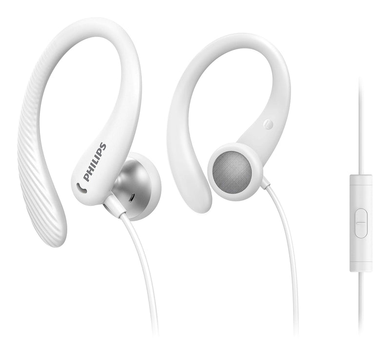 PHILIPS Audio Sports Headphones A1105WT/00 With Microphone, In-Ear Headphones (Flexible Ear Hook, Bass Beat Vent, IPX2 Sweat Resistant, Secure Fit, In-Line Remote Control