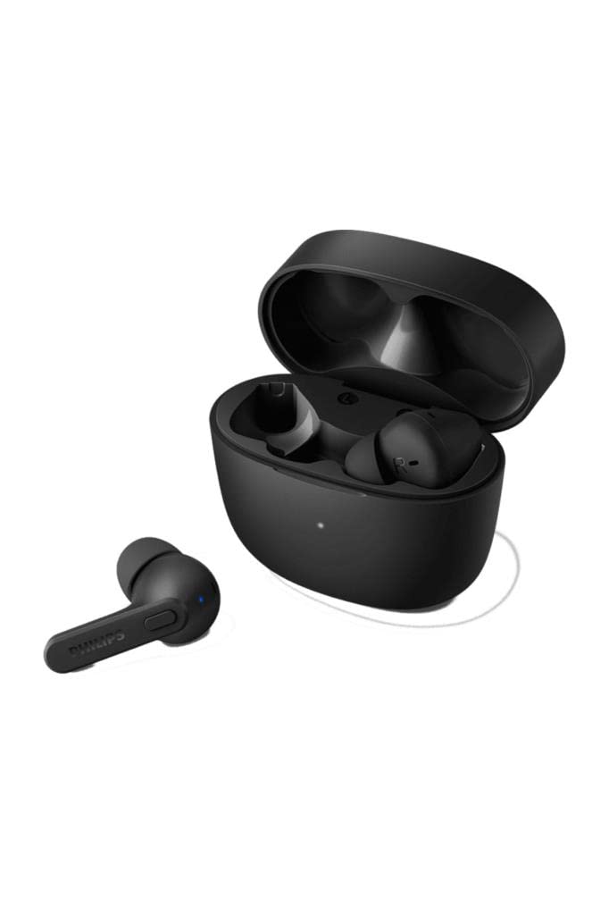 PHILIPS Earbuds, Splash and Sweat Resistant, Bluetooth, Up to 18 Hours Play Time, Soft silicone Ear-Tip Covers in 3 Sizes, Built In Mic, Classic Design and Comfortable Fit TAT2206BK/00