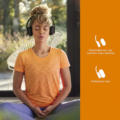 PHILIPS A4216BK/00 On-Ear Sports Headphones Wireless (35 Hours Play Time, IP55 Dust/Water Protection, Cooling and Washable Ear-Cups), Black