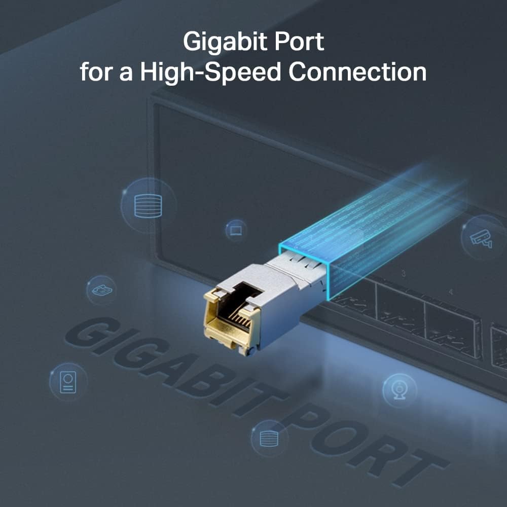 TP-Link TL-SM311T Modulo RJ45 SFP 1000BASE-T, Una Porta Gigabit RJ45 Ethernet, Supporta Funzioni di Controllo TX Disable, Funzionalità Hot-Pluggable SFP Footprint, Guscio in Metallo, Low EMI