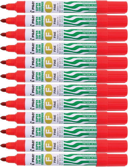 Pilot Supercolour Fine Permanent Marker Bullet 4 mm Tip - Red, Box of 12