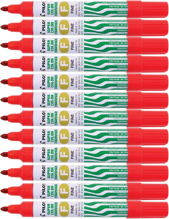 Pilot Supercolour Fine Permanent Marker Bullet 4 mm Tip - Red, Box of 12