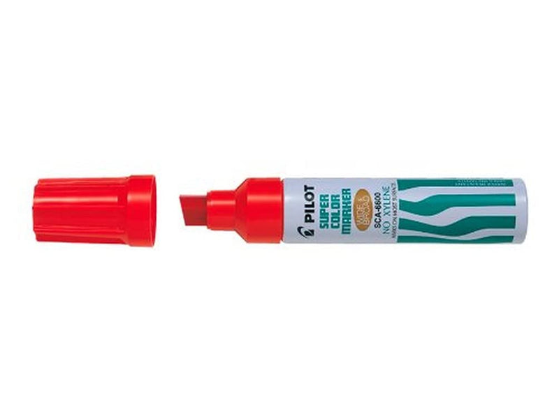 Pilot Supercolour Wide and Broad Permanent Marker Chisel 3.0 mm Tip - Red, Single Pen