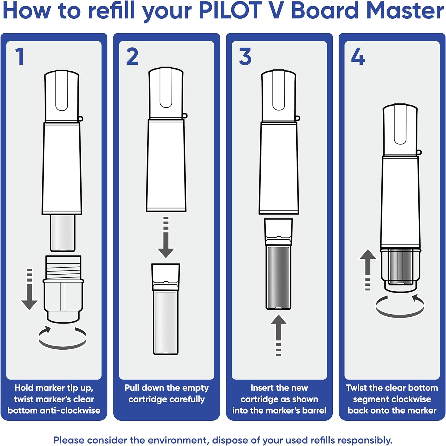 Pilot Begreen Recycled V Board Master Whiteboard Marker Chisel 2.2-5.2 mm Tip - Black/Red/Blue/Green/Orange, Wallet of 5