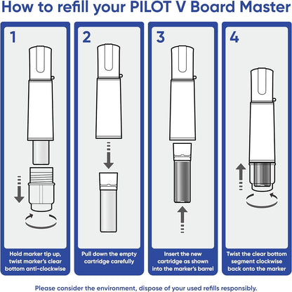 Pilot Begreen Recycled V Board Master Whiteboard Marker Chisel 2.2-5.2 mm Tip - Black/Red/Blue/Green/Orange, Wallet of 5