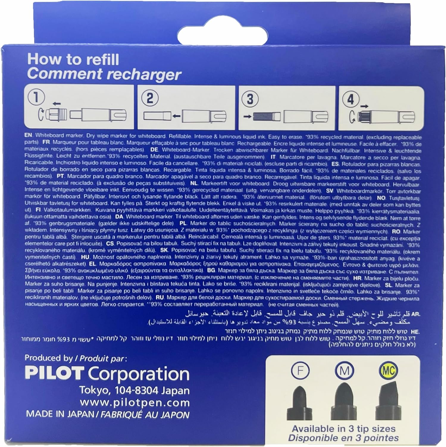 Pilot Begreen Recycled V Board Master Whiteboard Marker Chisel 2.2-5.2 mm Tip - Black/Red/Blue/Green/Orange, Wallet of 5