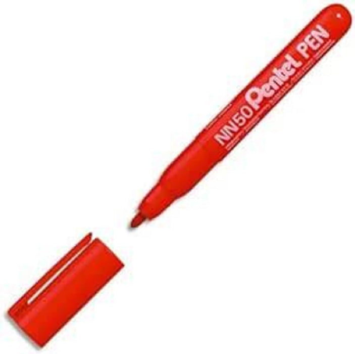 Pentel - Marcador permanente punta cónica. Color rojo. - Pack de 12