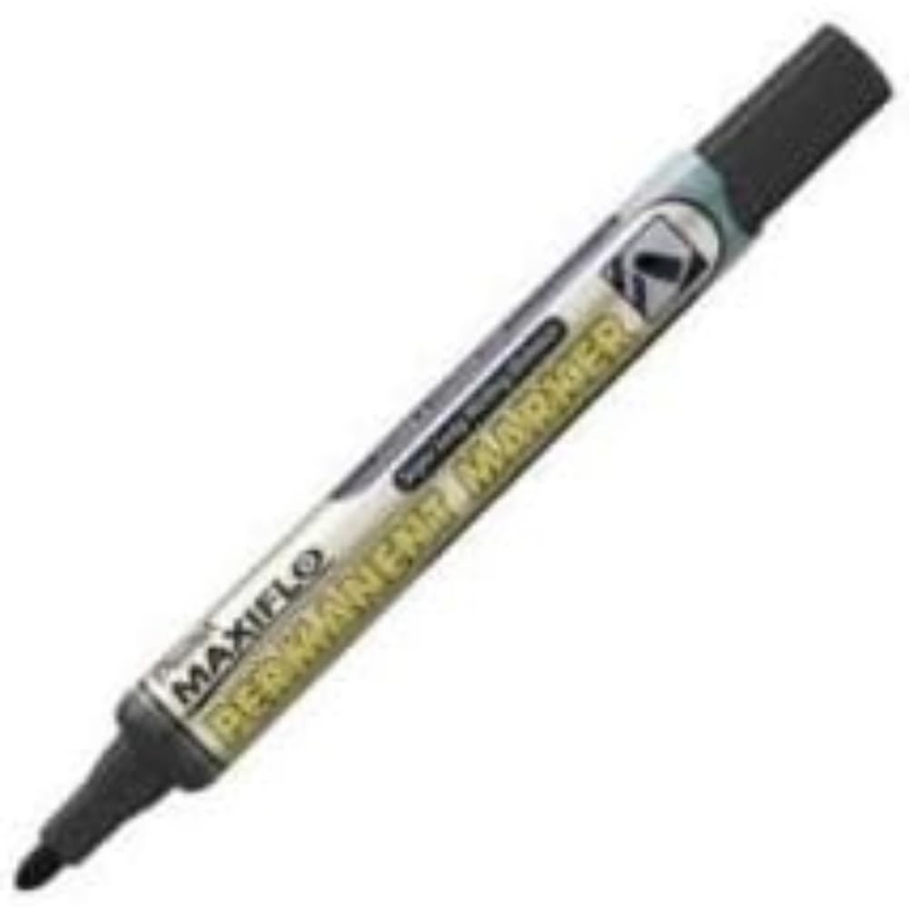Pentel 4.5 mm Bullet Tip Maxi Flow Liquid Ink Permanent Marker with Push Button Ink Revival - Black (Pack of 12 pens